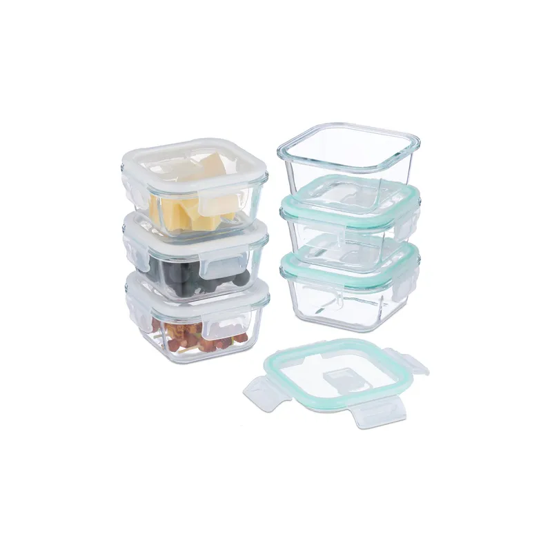 relaxdays Frischhaltedosen 0.52 l, Transparent/Weiss/Türkis