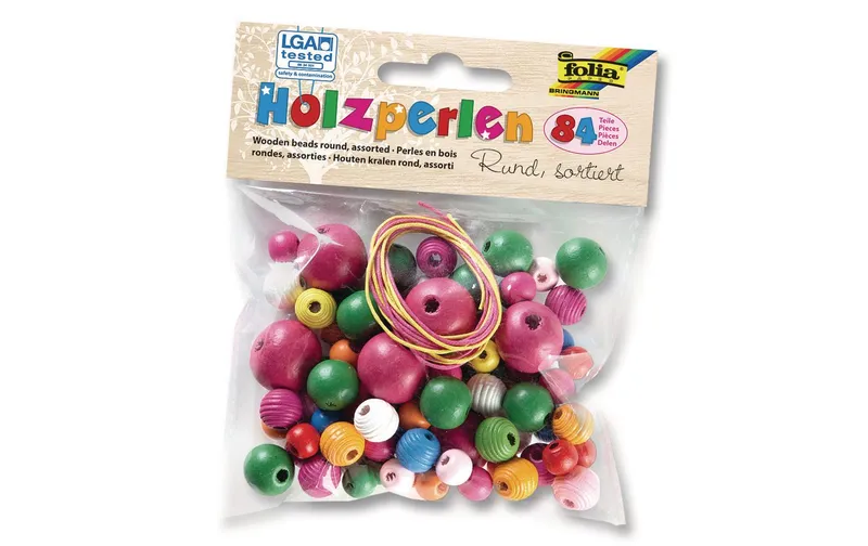 Folia Holzperlen Rund, multicolour