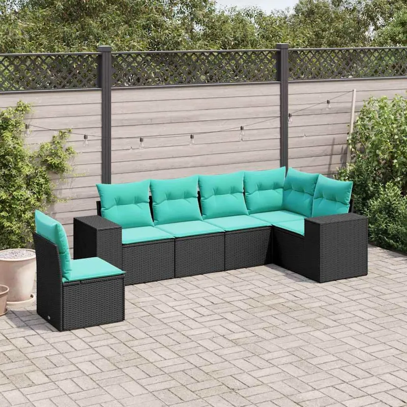 6 pezzi set divano da giardino con cuscini, nero polyrattan