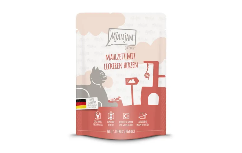Mjamjam Nassfutter Quetschie Mahlzeit mit Herzen, 300 g
