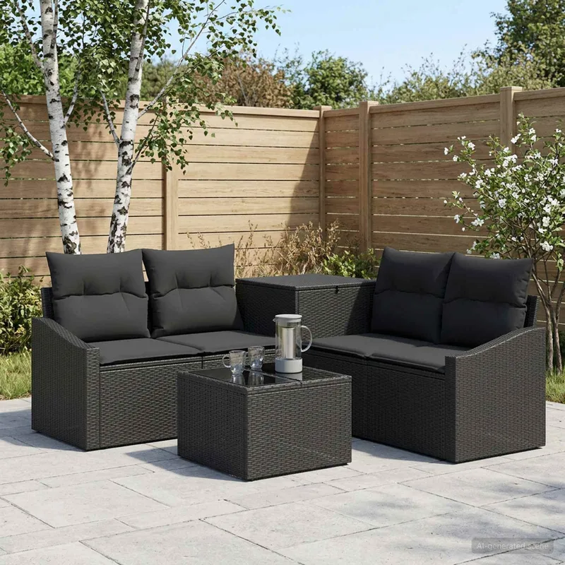 Sofa Set 6 stk. Schwarz Polyrattan und Stahl