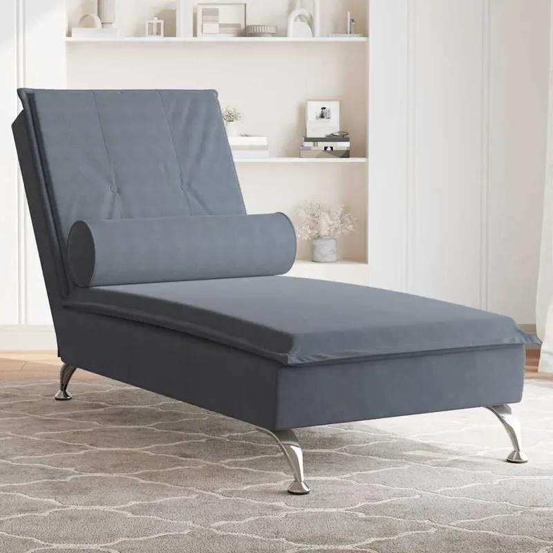 Massage-Chaiselongue con Nackenrolle grigio scuro velluto