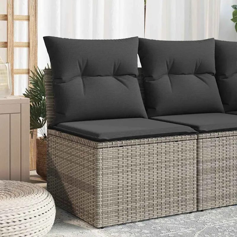 Gartensessel ohne Armlehnen mit Kissen Grau Poly Rattan
