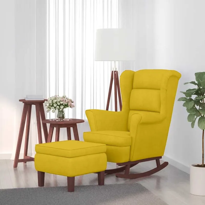 Schaukelstuhl earssessel yellow velvet and solid wood
