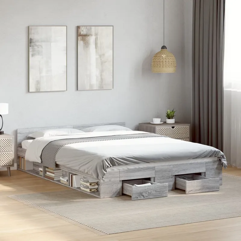 Bettgestell mit Schubladen grigio Sonoma 135x190 cm derivato del legno