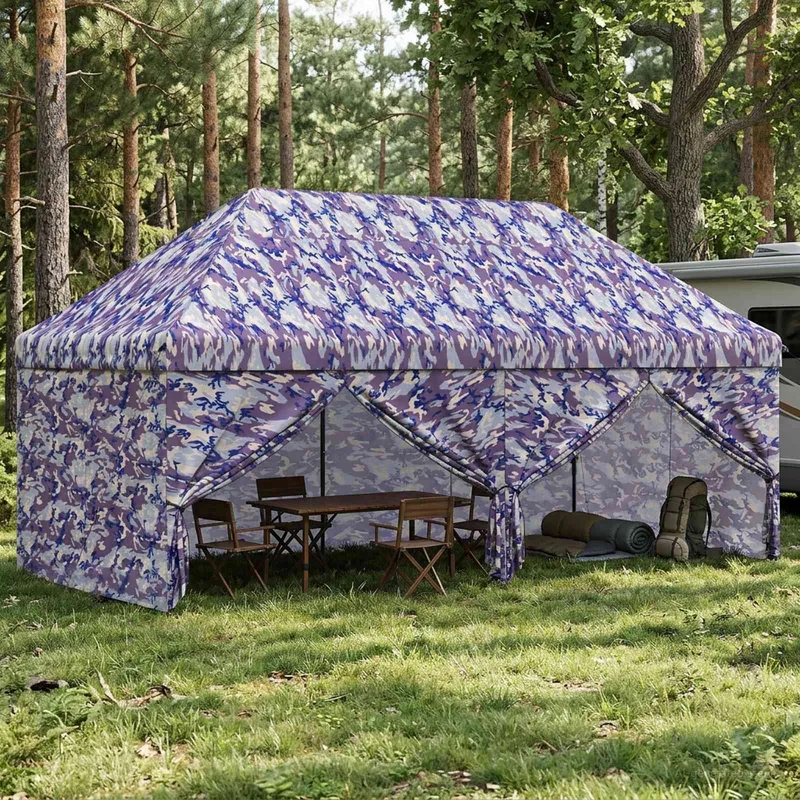 Gazebo Pop-up avec 4 Panneaux Latéraux 3 x 6 m Camouflage Bleu