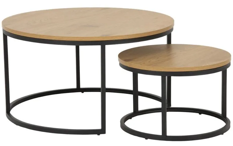 AC Design Couchtisch Spiro Ø 80/ 50 cm, 2 pièces, noir/naturele