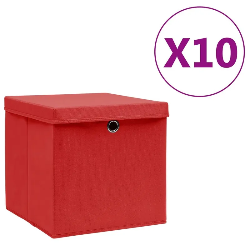 Aufbewahrungsboxen mit Deckeln 10 Stk. 28x28x28 cm rosso