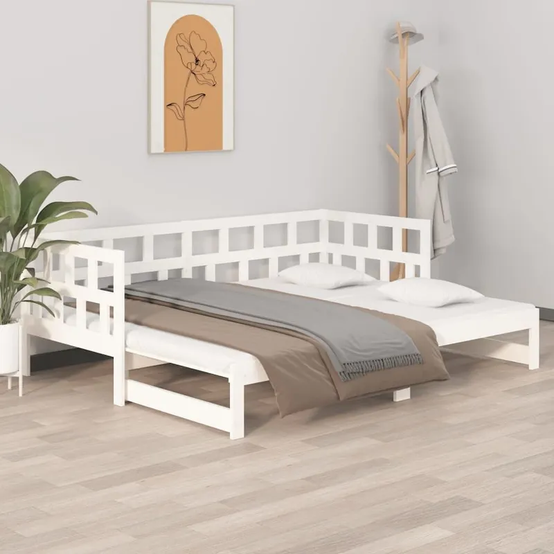 Tagesbett Ausziehbar bianco legno massiccio pino 2x(90x190) cm