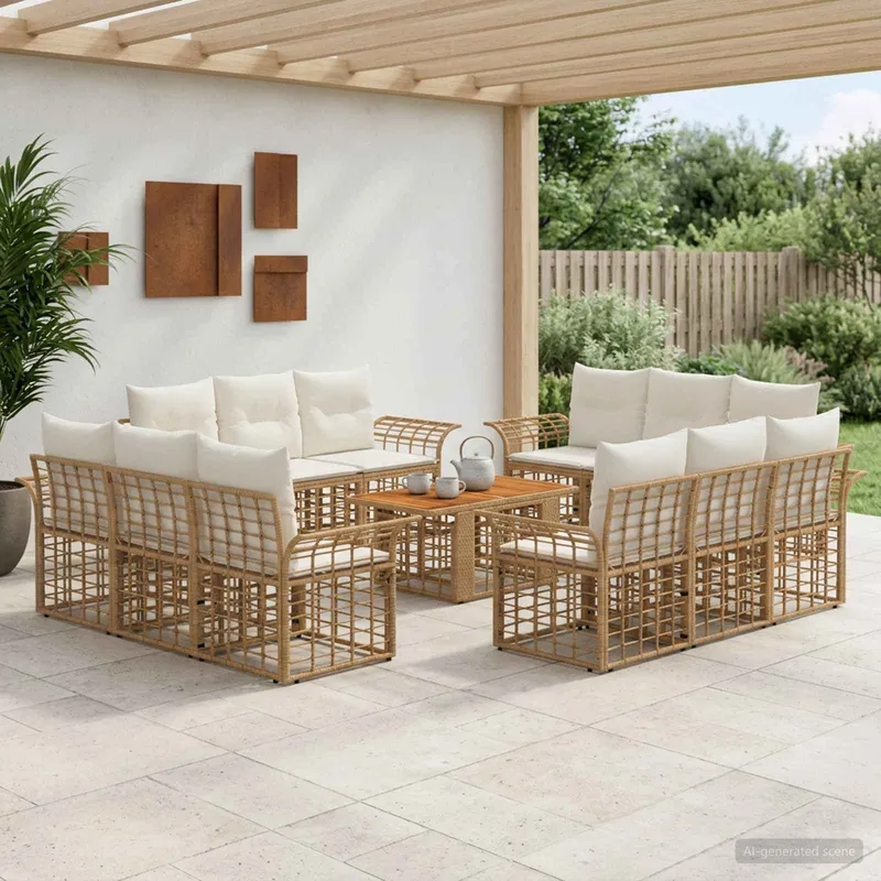 set divano da giardino 13 pz. naturale e Cremweiß polyrattan