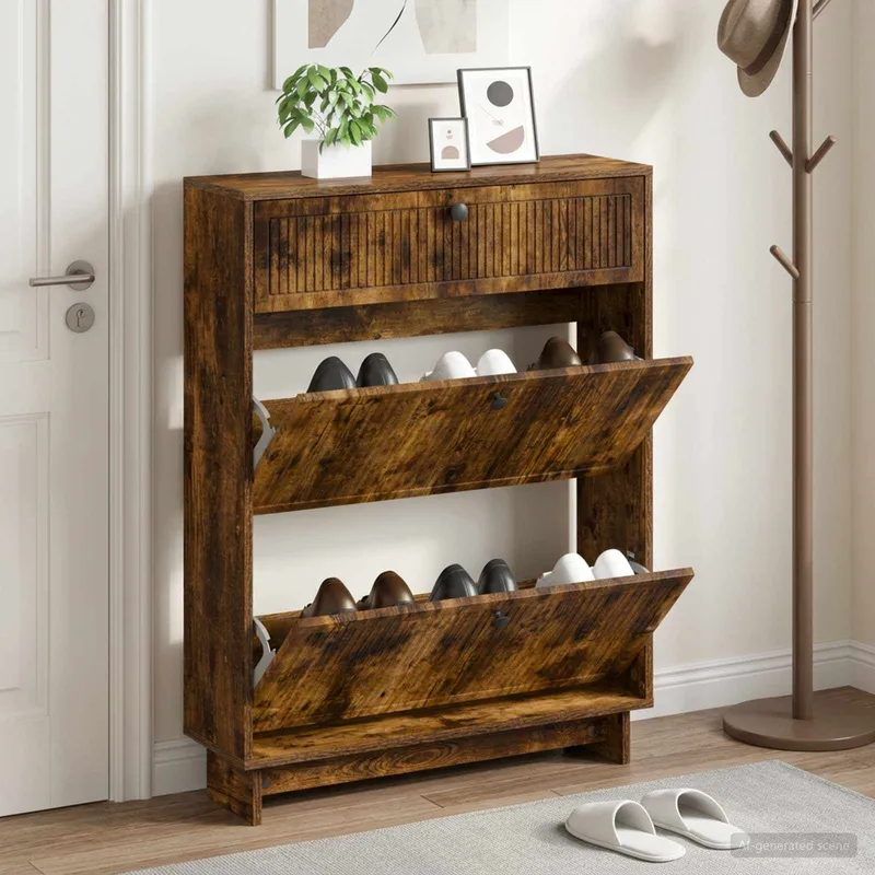 Schuhschrank EDE 78 x 24 x 103 cm derivato del legno Raucheiche