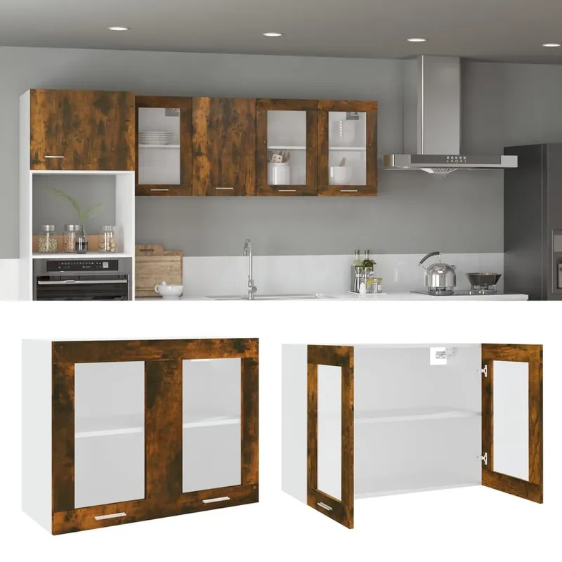 Hängeschrank Lyon Glas Räuchereiche 80x31x60 cm Holzwerkstoff