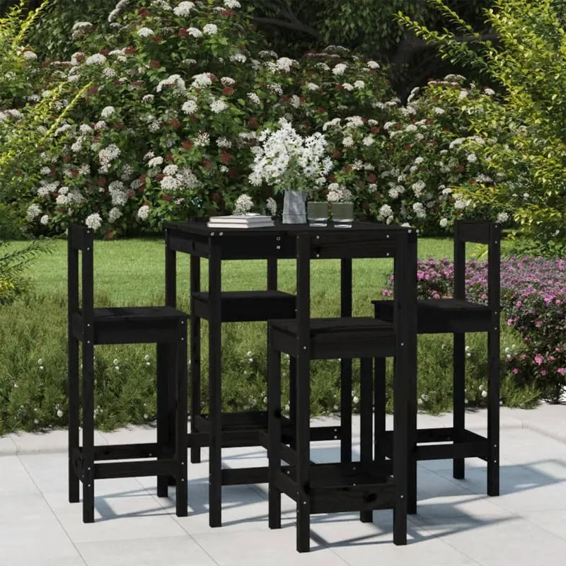 5-tlg. Gartenbar-Set nero legno massiccio pino