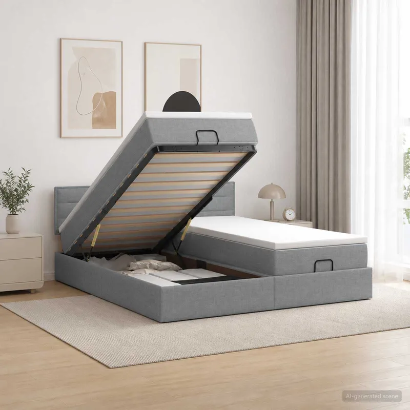 Lit ottoman avec matelas avec tête de lit 2 pc Gris clair Tissu