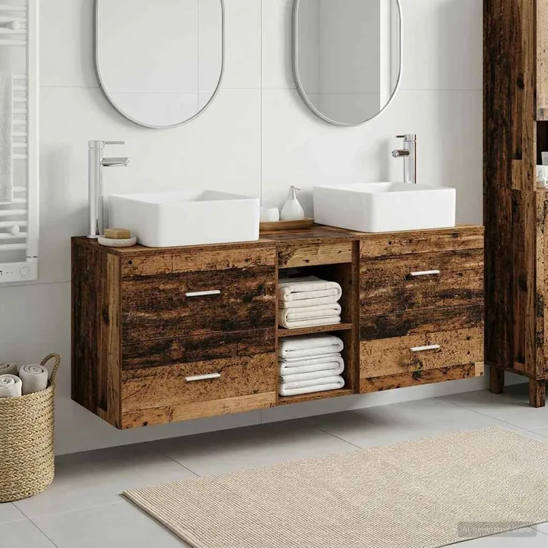 Badezimmerschrank-Set 3 stk. Altholz 49,5 x 41 x 63 cm