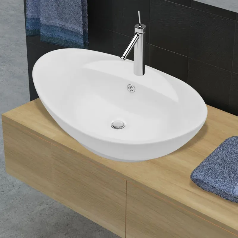 Luxus-Keramikbecken Oval con Überlauf e Wasserhahnloch