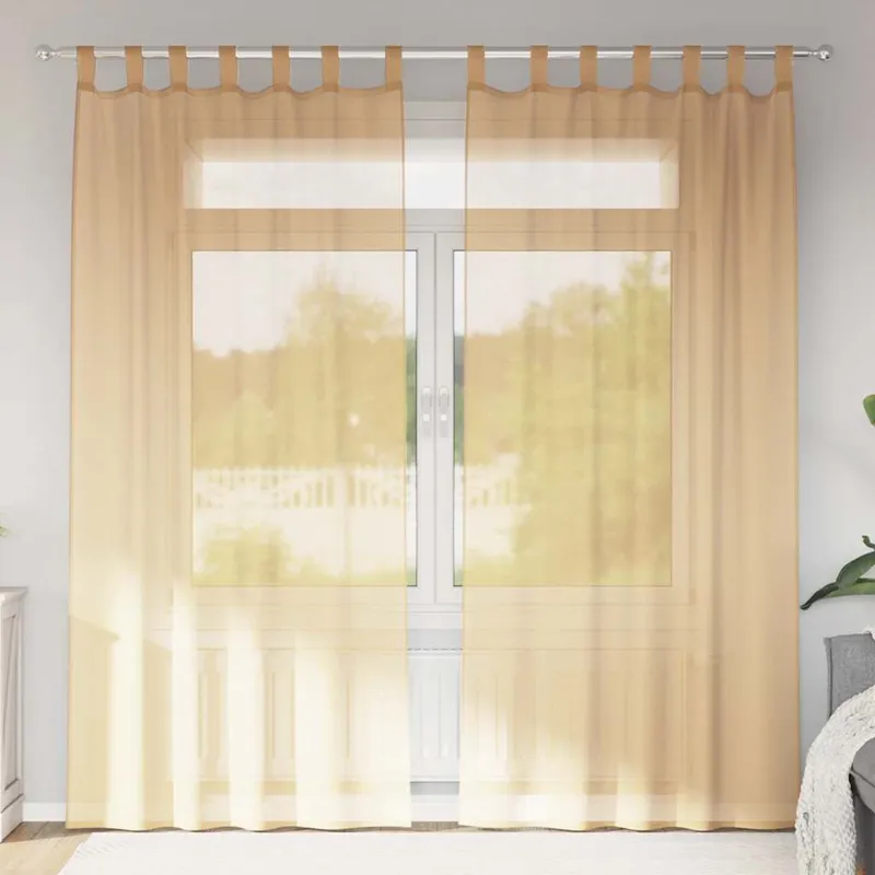 Voile Vorhänge mit Schlaufen 2 Stk. Sandfarbe 140x245 cm