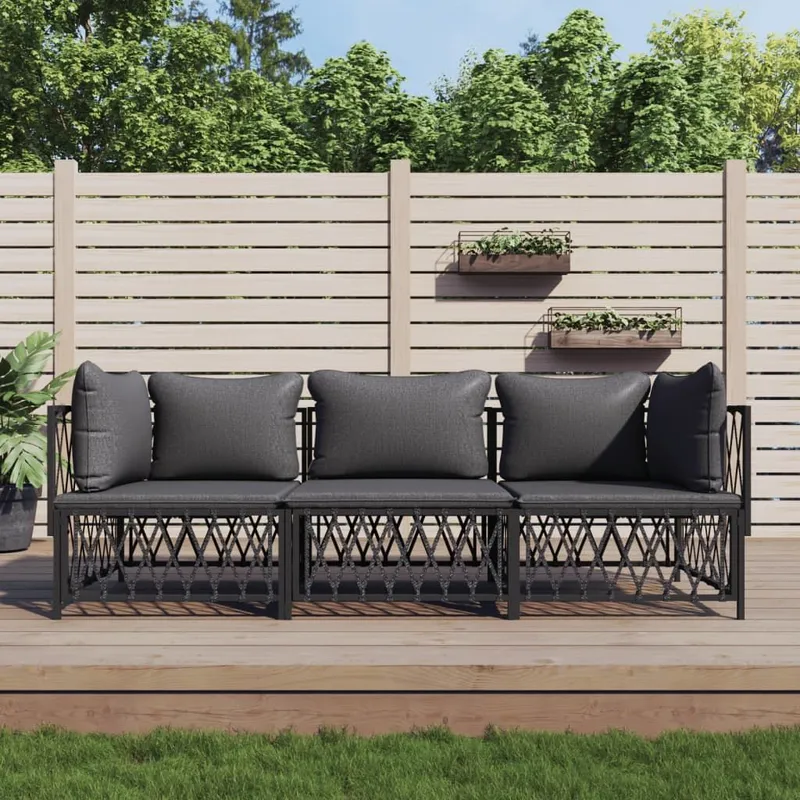 3-tlg. Garten-Lounge-Set mit Kissen antracite Stahl