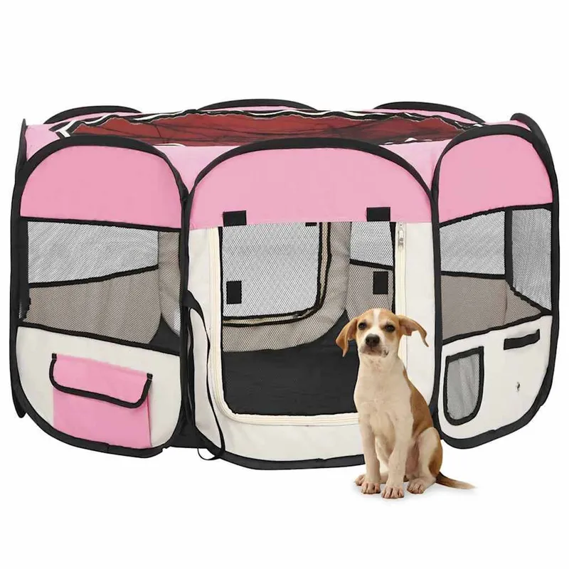 Parc pliable pour chien avec sac de transport Rose 110x110x58cm