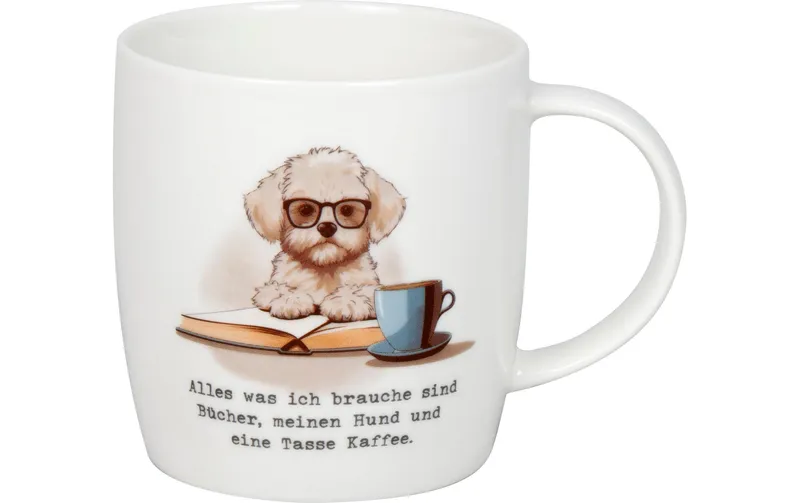 Könitz Teetasse Bücher, Hund & Kaffee 400 ml, blanc