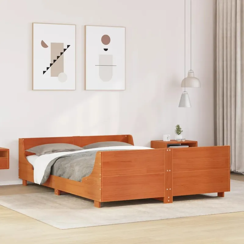 letto in legno massiccio senza materasso marrone cerato 140x190 cm legno di pino