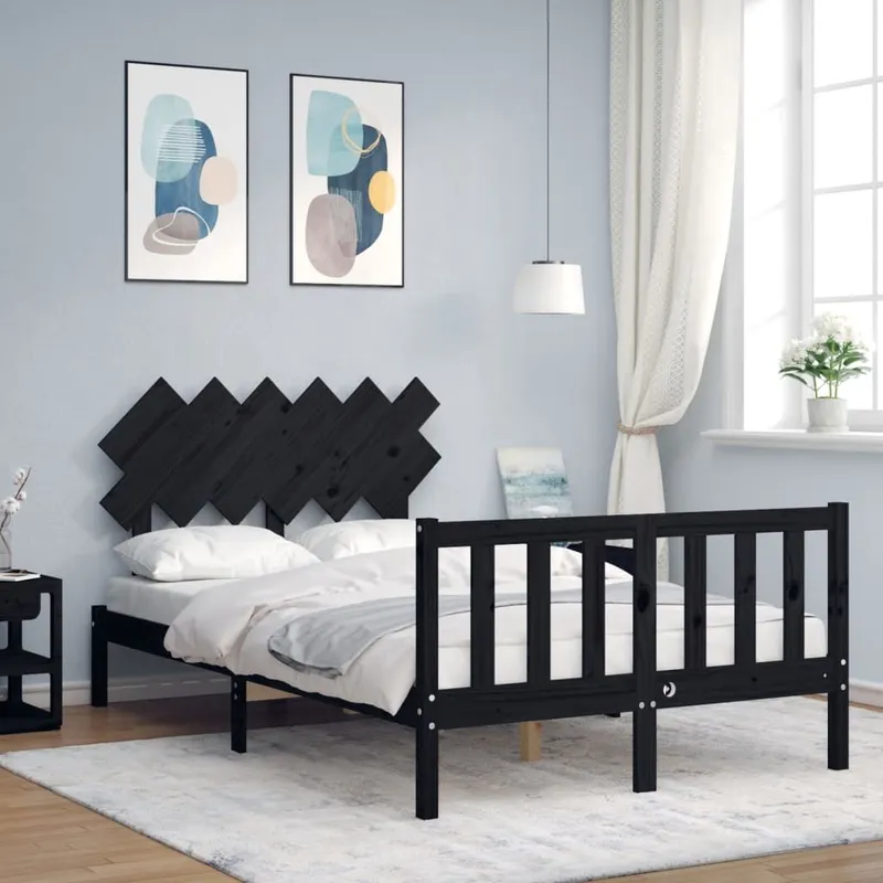 Massivholzbett mit Kopfteil nero