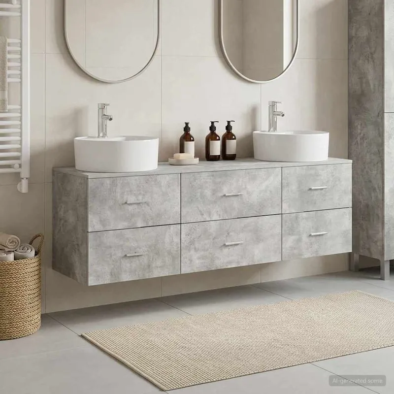 Badezimmerschrank-Set 3 stk. Betongrau 62,5 x 44,5 x 50 cm