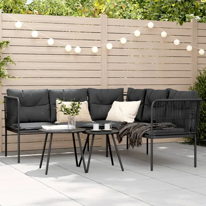 Gartensofa in L-Form mit Kissen nero Stahl und Textilene