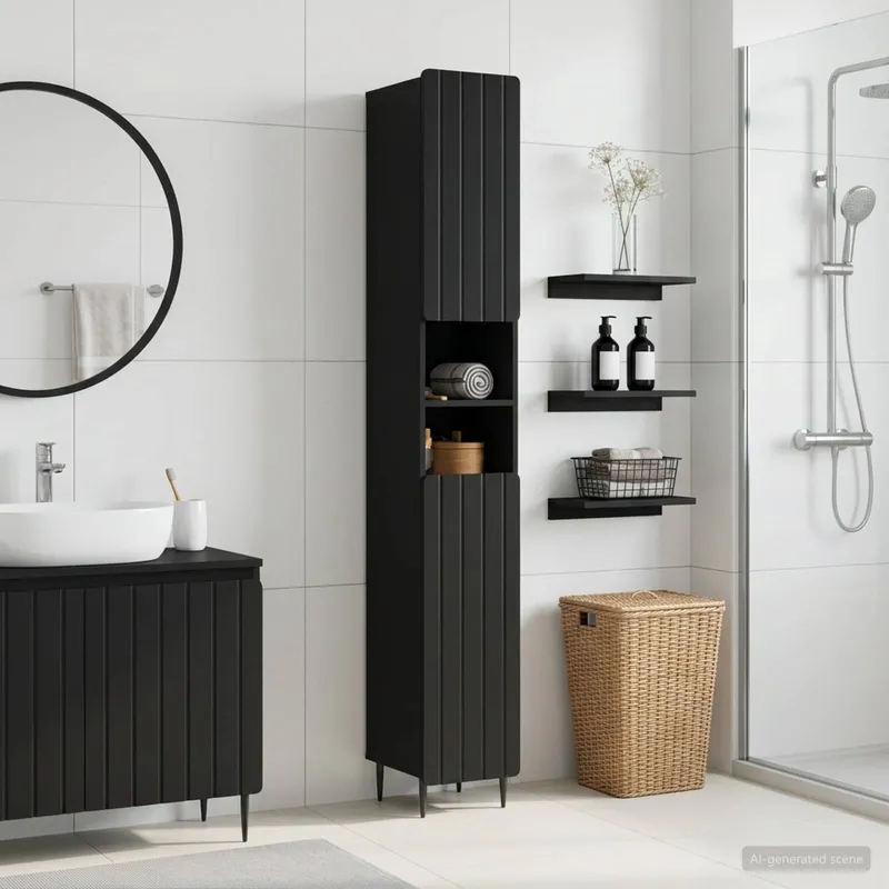 Armoire de Salle de Bain avec Étagère Ouverte ZWOLLE Noir
