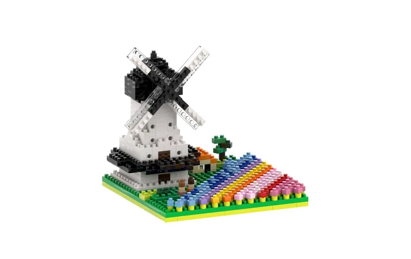 BRIXIES Bausteinmodell Windmühle mit Tulpen aus 490 Bausteinen