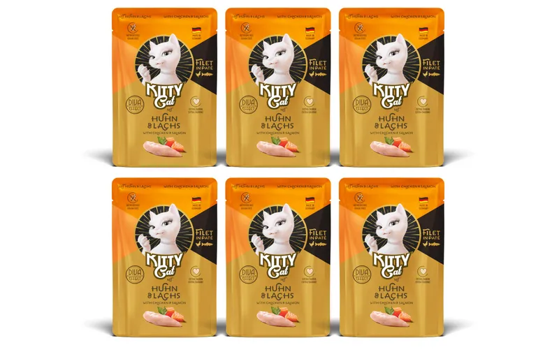 KITTY Cat Nassfutter KittyCat Filét Paté Pouch Huhn, Lachs 6 x 85 g