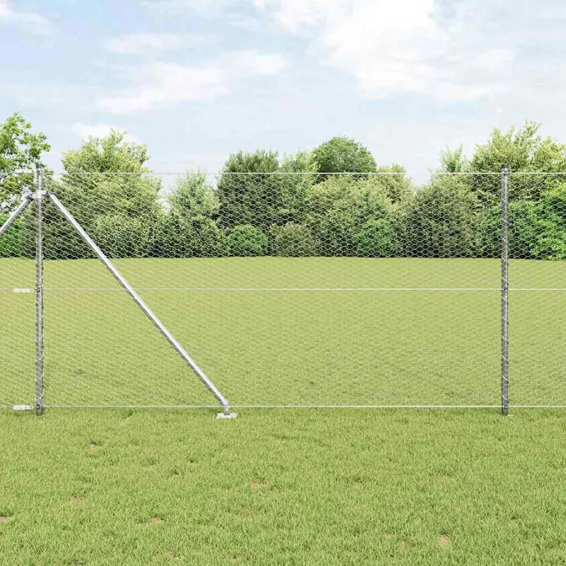 Sechseckzaun mit Pfosten 25 x 1 m Verzinkter Stahl Silber Netz