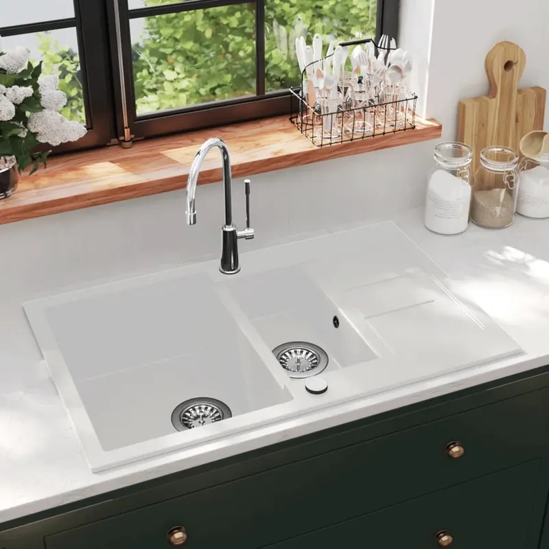 Granitspüle Doppelbecken bianco