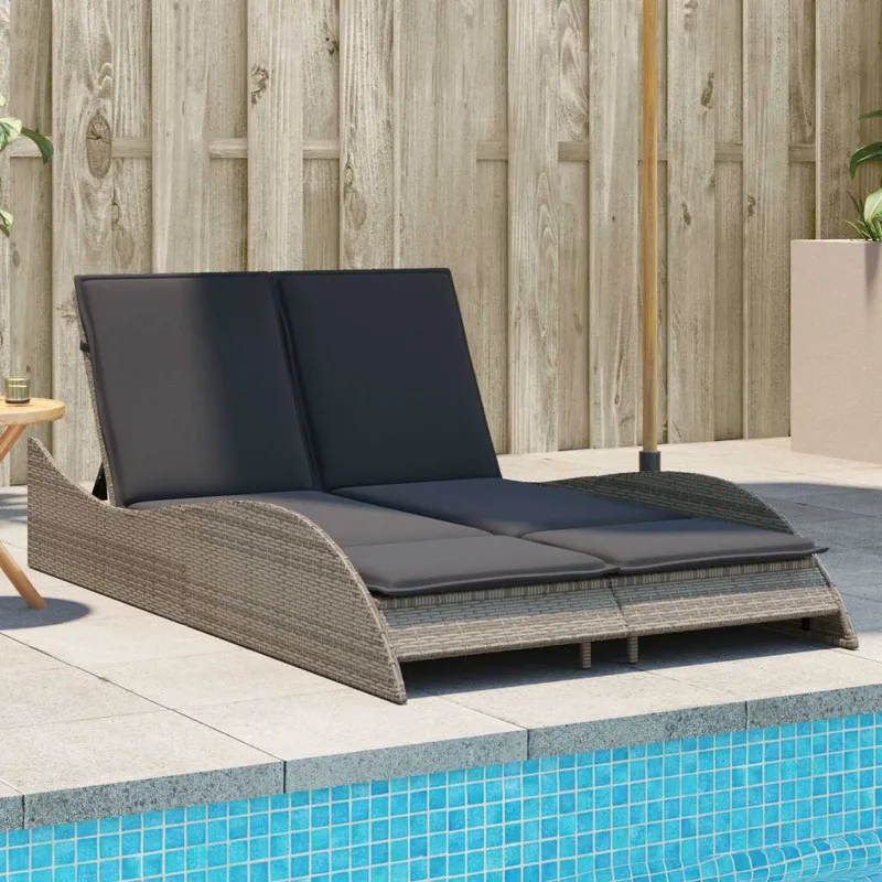 Sonnenliege mit Auflagen grey 114x205x73 cm Poly Rattan