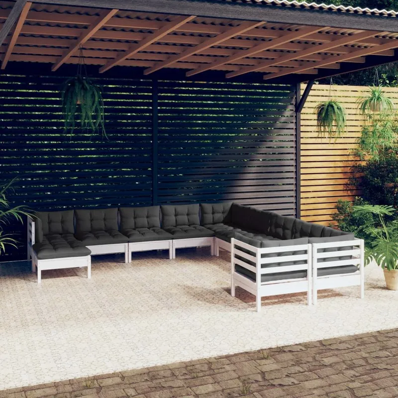 11-tlg. Garten-Lounge-Set mit Kissen white Kiefernholz