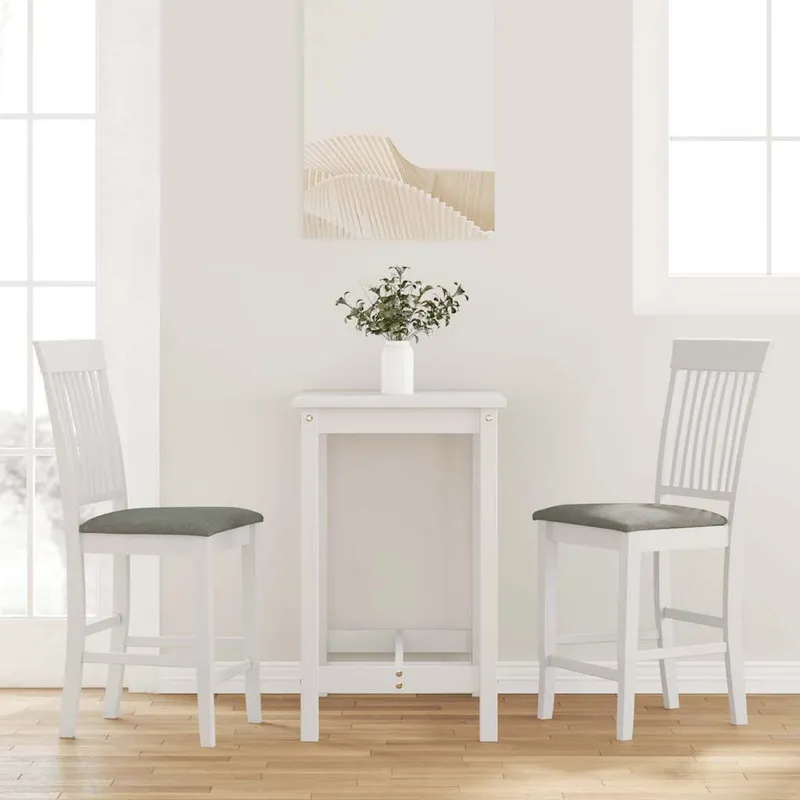 Barhocker mit Kissen 2 Stk. white Massivholz Gummibaum