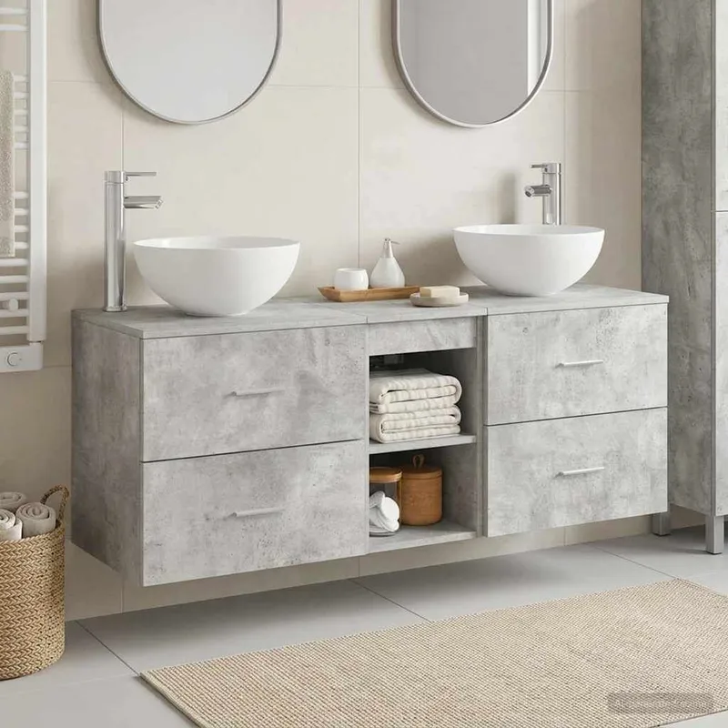 Badezimmerschrank-Set 3 stk. Betongrau 49,5 x 35 x 63 cm