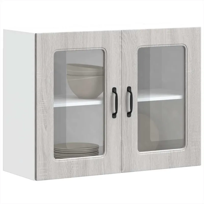 Küchen-Hängeschrank mit Glastür Kalmar Grau Sonoma Holzwerkstoff