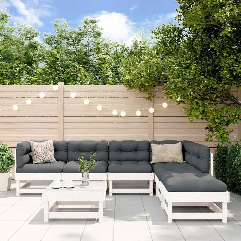 7-tlg. Garten-Lounge-Set bianco legno massiccio pino