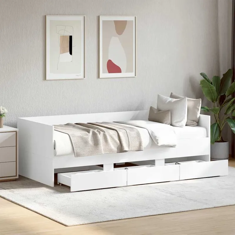 divano letto con cassetti senza materasso bianco 100x200 cm