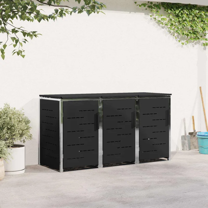 Stockage de bac à déchets for 3 Bins 240L Acier inoxydable Noir