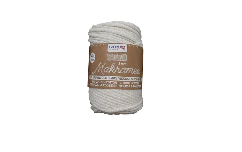 Glorex Wolle Makramee Cord gewebt 85 m x 3 mm, 250 g, blanc