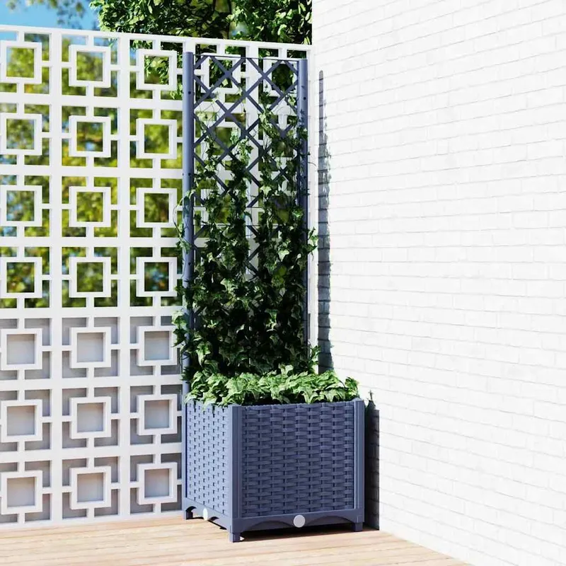 Garten-Pflanzgefäß mit Spalier bluegrau 40 x 40 x 136 cm PP