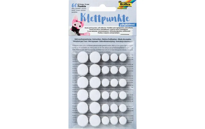 Folia Klettpunkte Selbstklebend, Ø 10 et 15 mm blanc