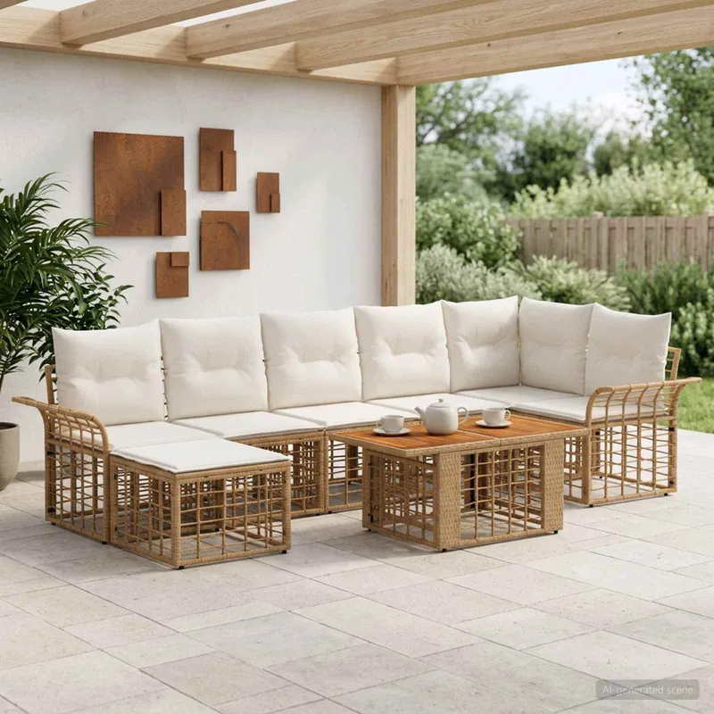 set divano da giardino 8 pz. naturale e Cremweiß polyrattan