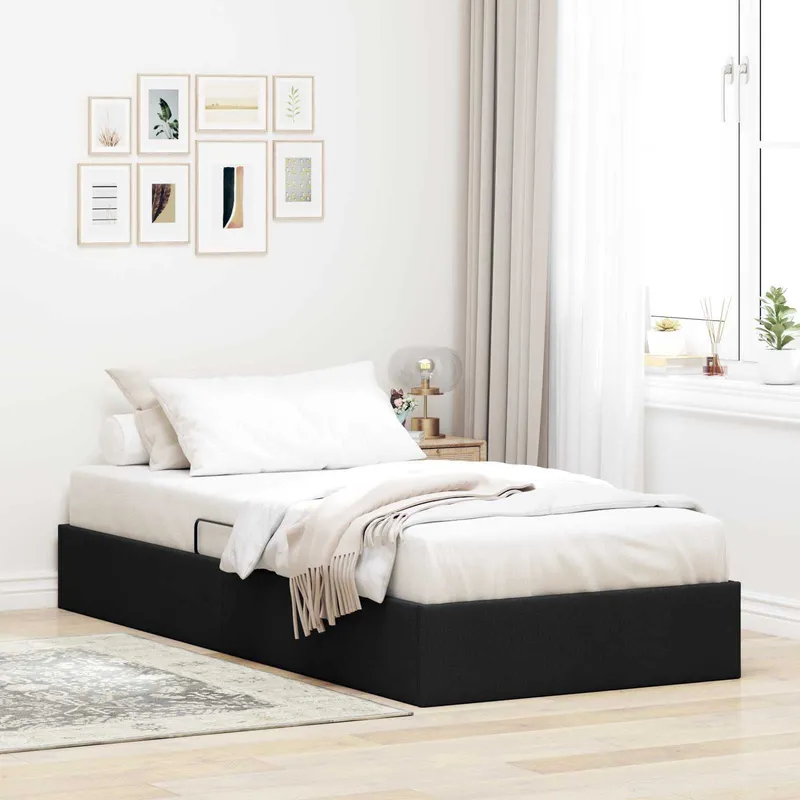 Cadre de lit ottoman avec stockage Noir 90 x 200 cm tissu