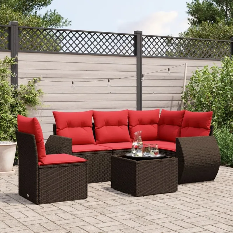 6 pezzi set divano da giardino con cuscini, marrone, polyrattan