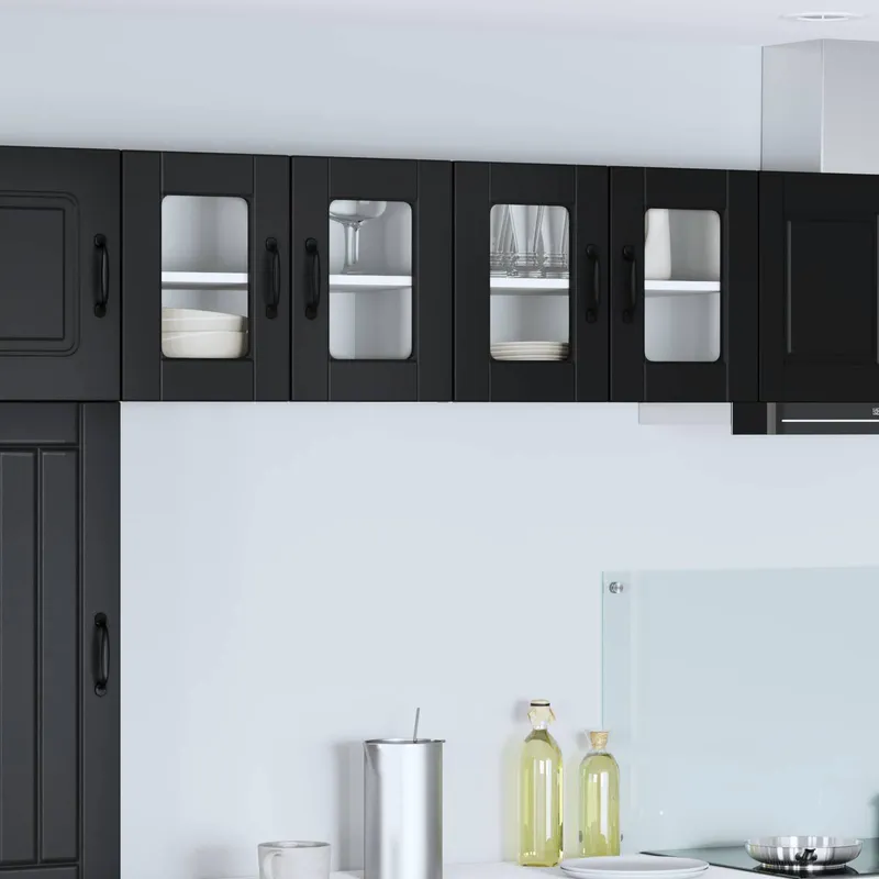 Cabinet en verre mural PORTO 2 pc Noir Bois d'ingénierie