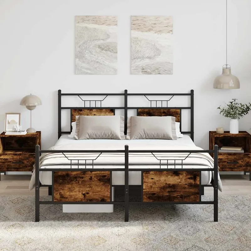 bed frame without mattress smoked oak 137x190 cm engineered wood