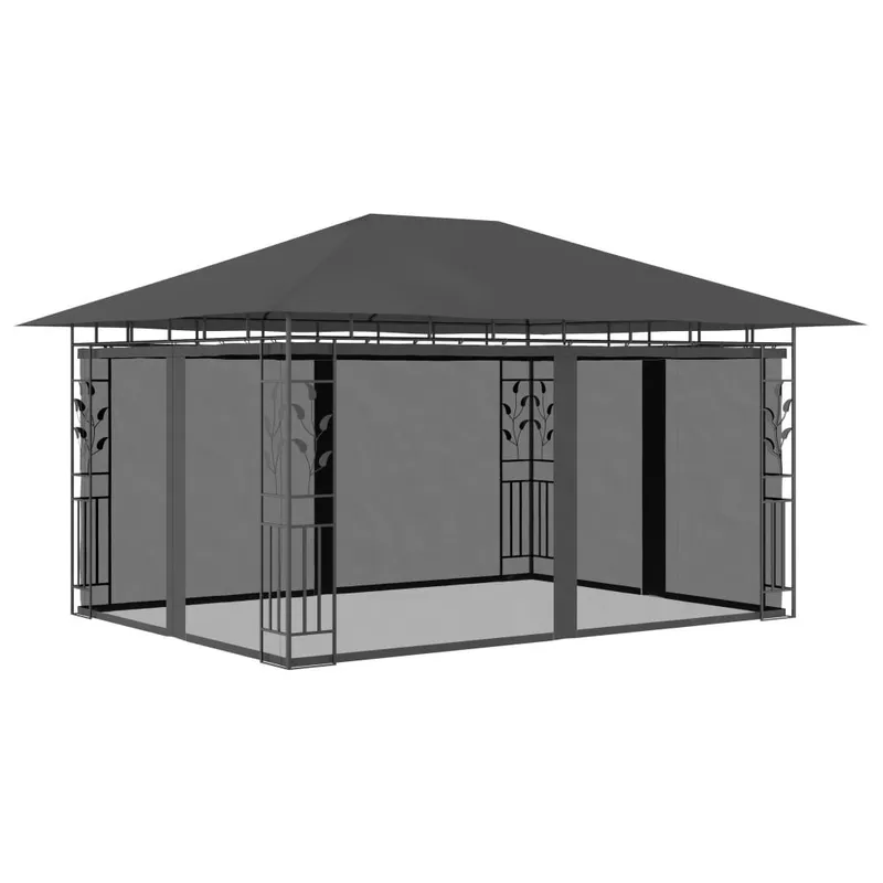 Pavillon mit Moskitonetz 4x3x2,73 m antracite 180 g/m²